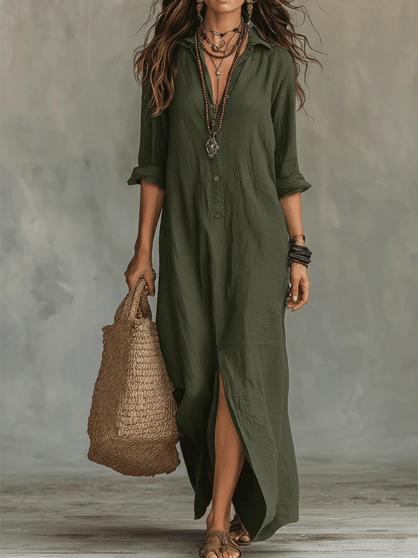 Sofía | Vestido Maxi Fluido con Botones