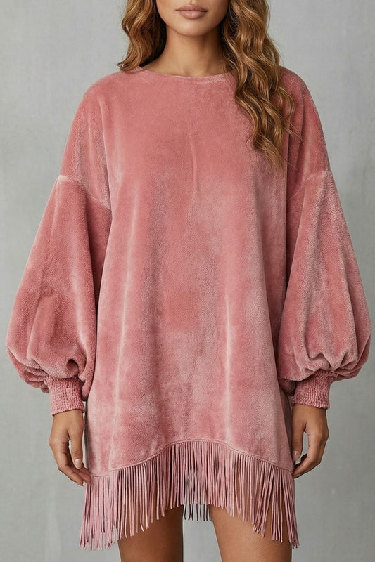 BELLURIE | MANGAS VOLUMINOSAS – MINIVESTIDO CON FLECOS