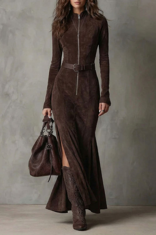 RAVIONA | ESTILO ANTE CON CINTURÓN – VESTIDO MAXI CON CREMALLERA (INCLUYE CINTURÓN)