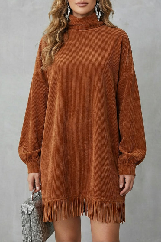 CASTELLAINE | ENCANTO CON FLECOS – MINIVESTIDO DE CUELLO ALTO