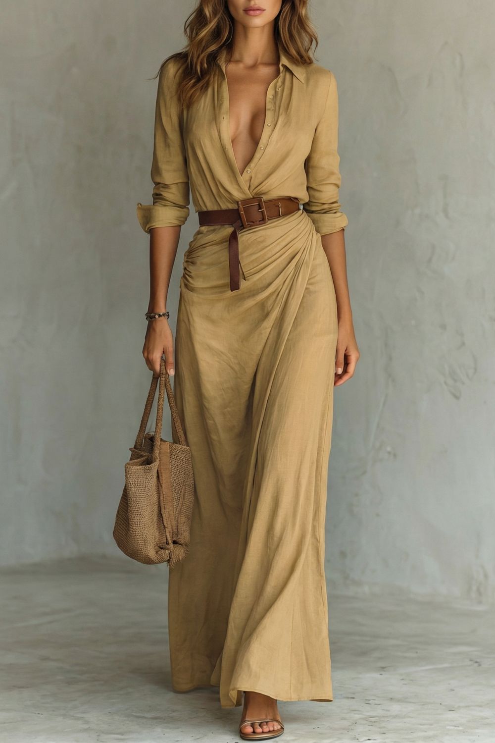 AZURA | VESTIDO CRUZADO CON BOTONES – VESTIDO MAXI CON CINTURÓN
