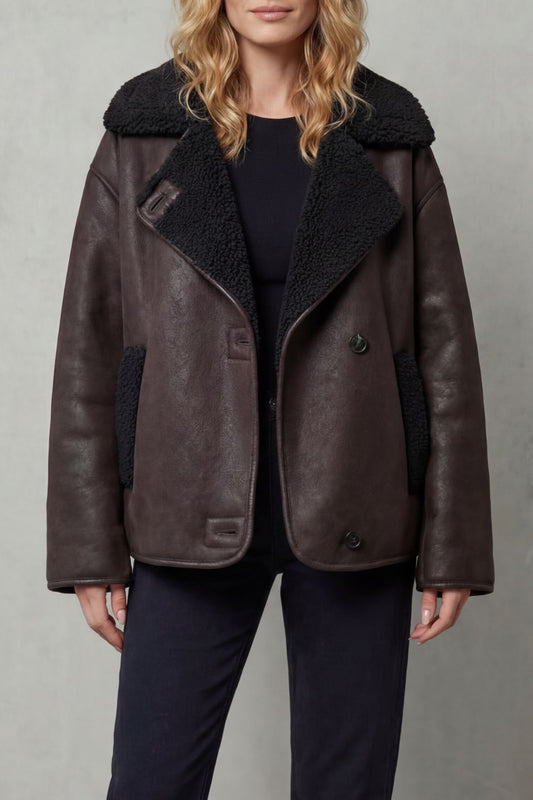 BRAVONNE | DISEÑO CON BORREGUILLO – CHAQUETA AVIADOR OVERSIZE