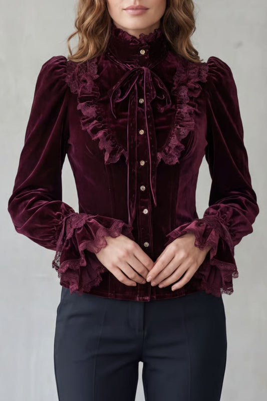 VIGNOLETTA – RUFFLED VELVET LACE – VICTORIAN BLUSA