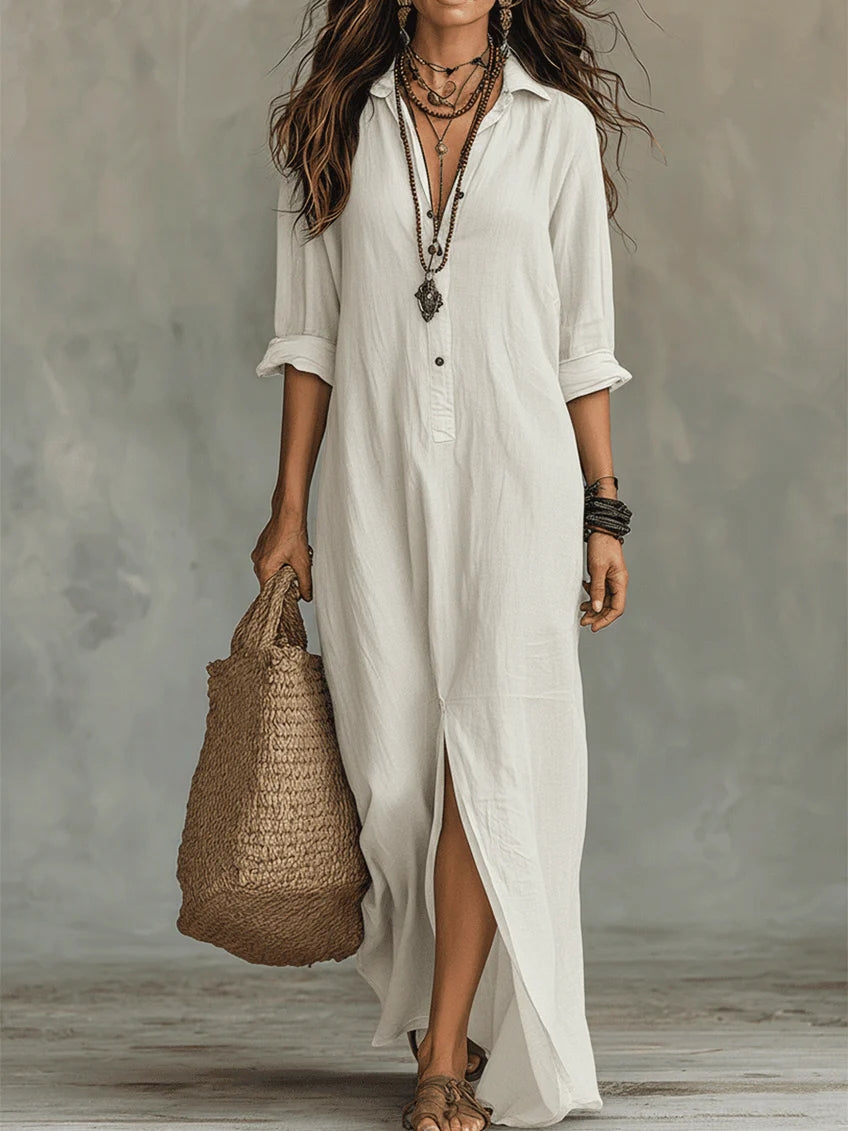 Sofía | Vestido Maxi Fluido con Botones