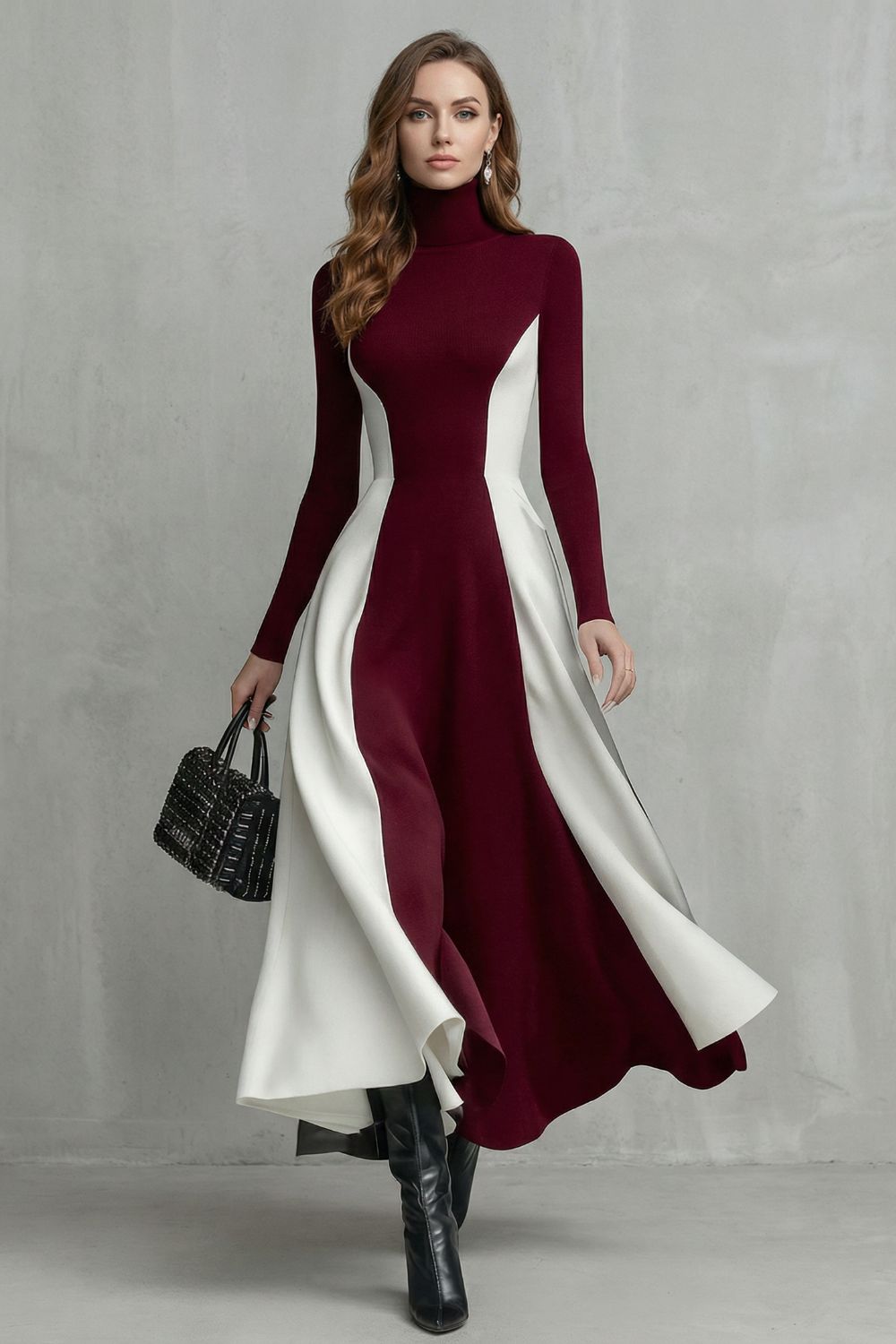 MARIVEILLE | FLUIDEZ EN CONTRASTE ESCULPIDO – VESTIDO DE CUELLO ALTO