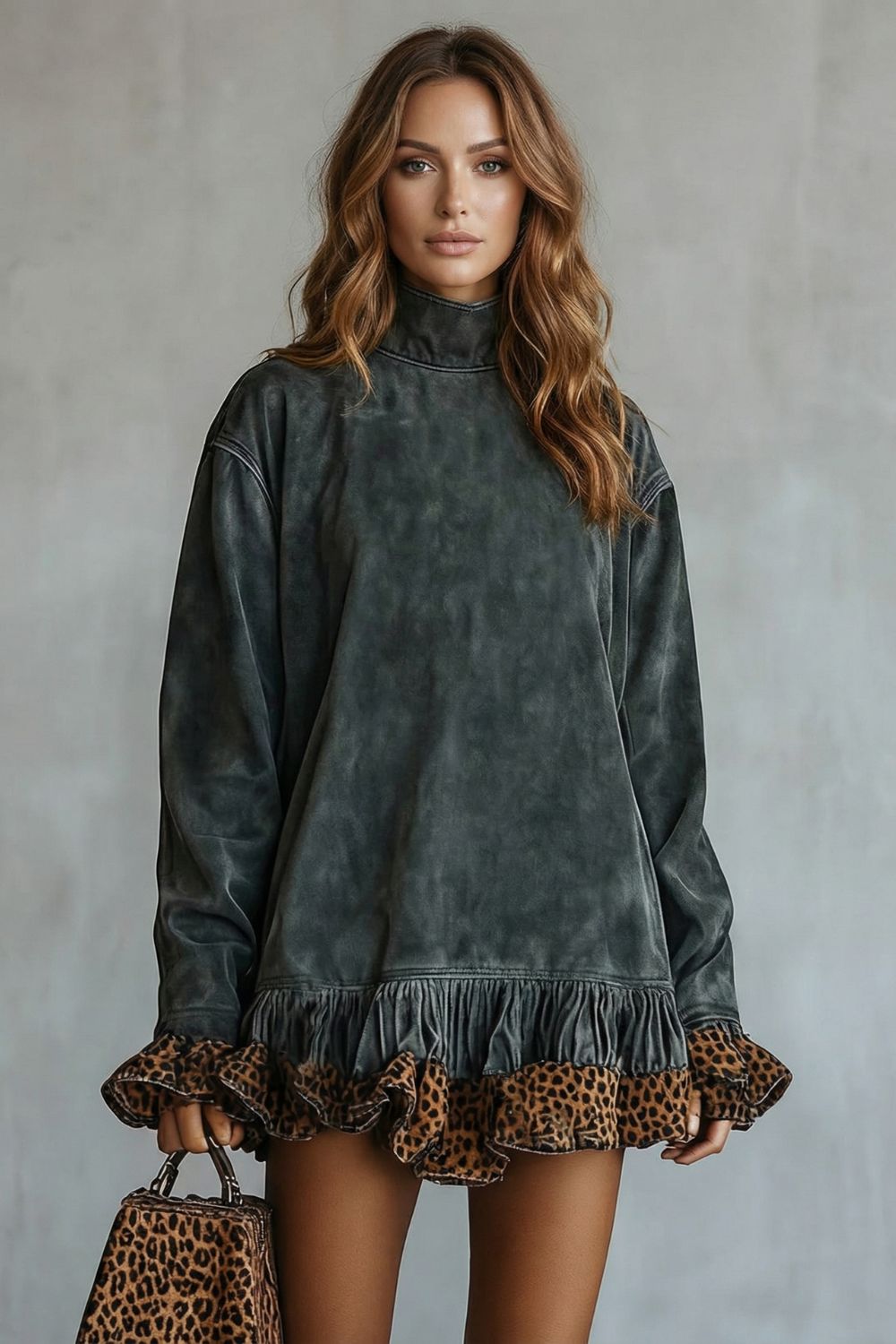 SELVATTA | VOLANTE CON RIBETE DE LEOPARDO – MINIVESTIDO EFECTO ANTE