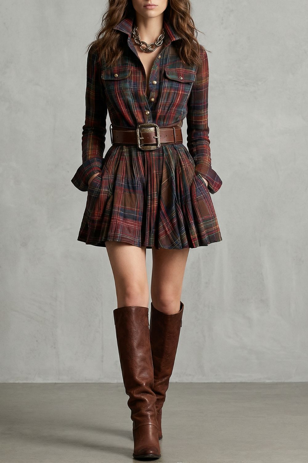 BELLARIVE | ENCANTO TARTÁN – VESTIDO CAMISERO (INCLUYE CINTURÓN)