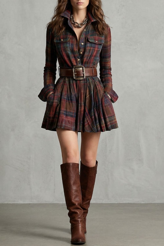 BELLARIVE | ENCANTO TARTÁN – VESTIDO CAMISERO (INCLUYE CINTURÓN)