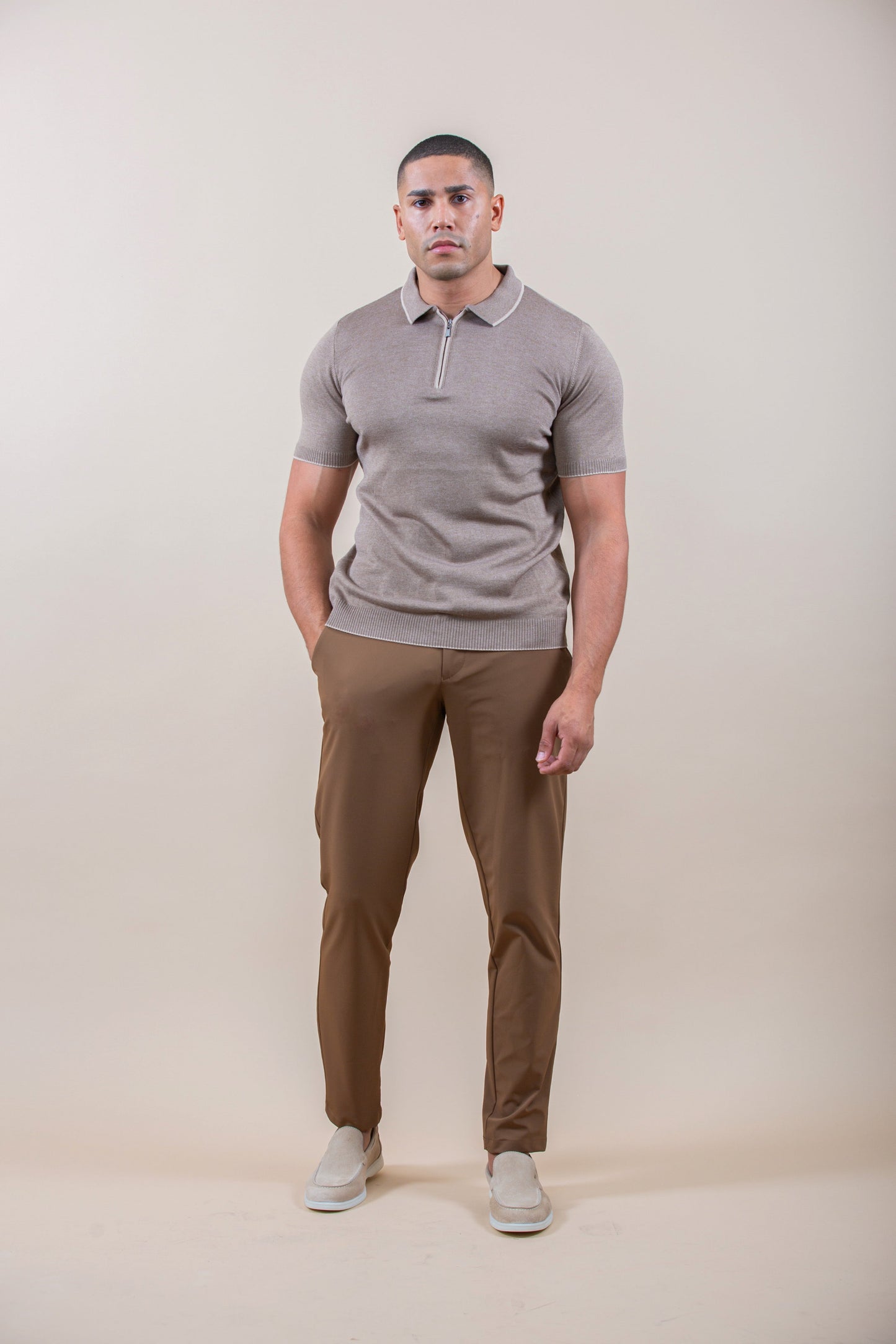 POLO HALF-ZIP LUXURY DE MANGA CORTA