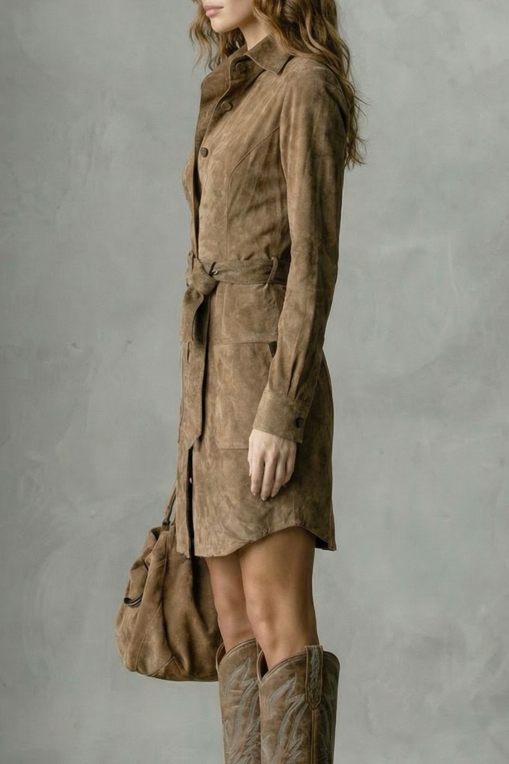 VELLESSA | SILUETA CON CINTURÓN – VESTIDO MIDI EFECTO ANTE