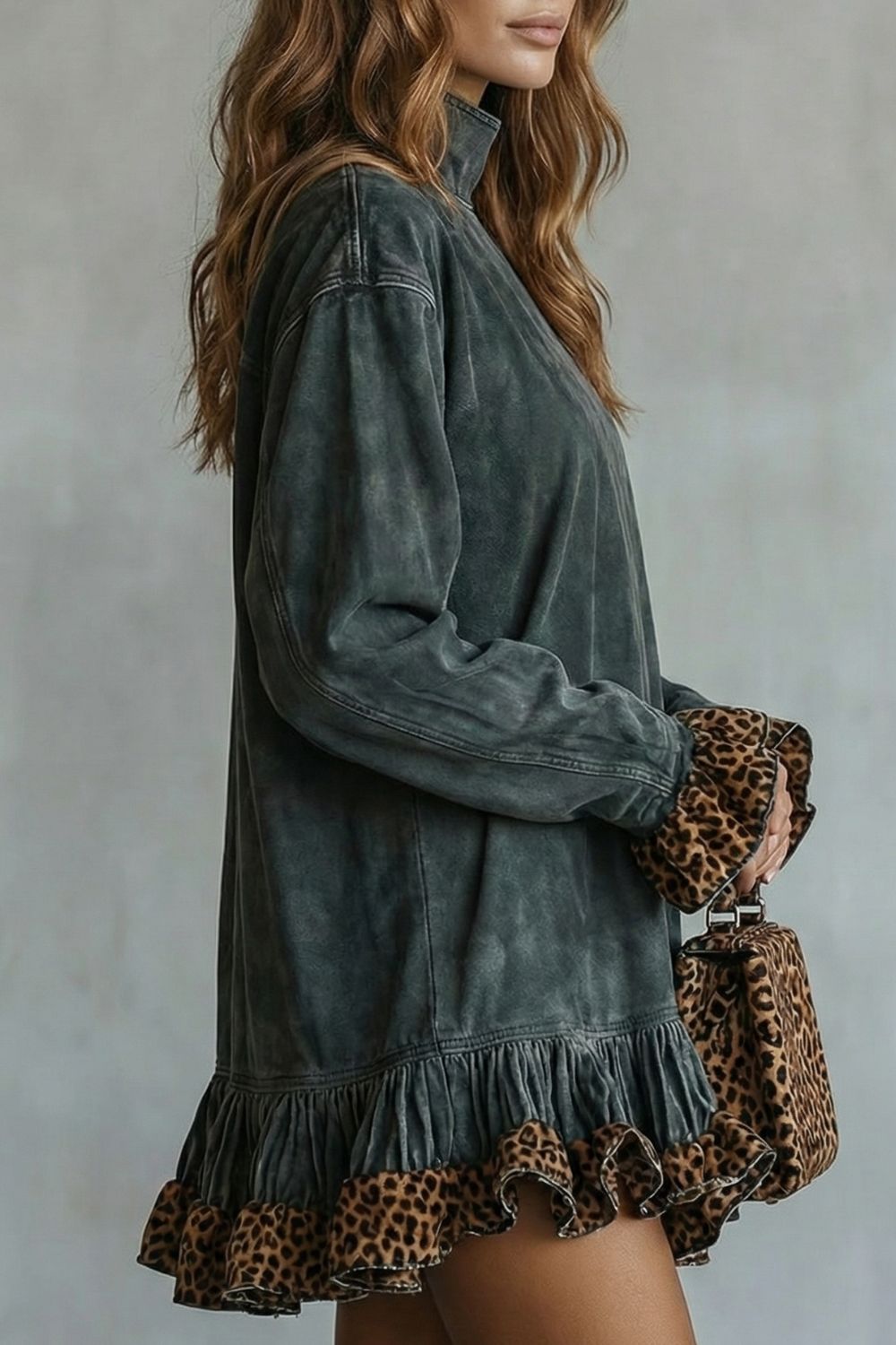 SELVATTA | VOLANTE CON RIBETE DE LEOPARDO – MINIVESTIDO EFECTO ANTE