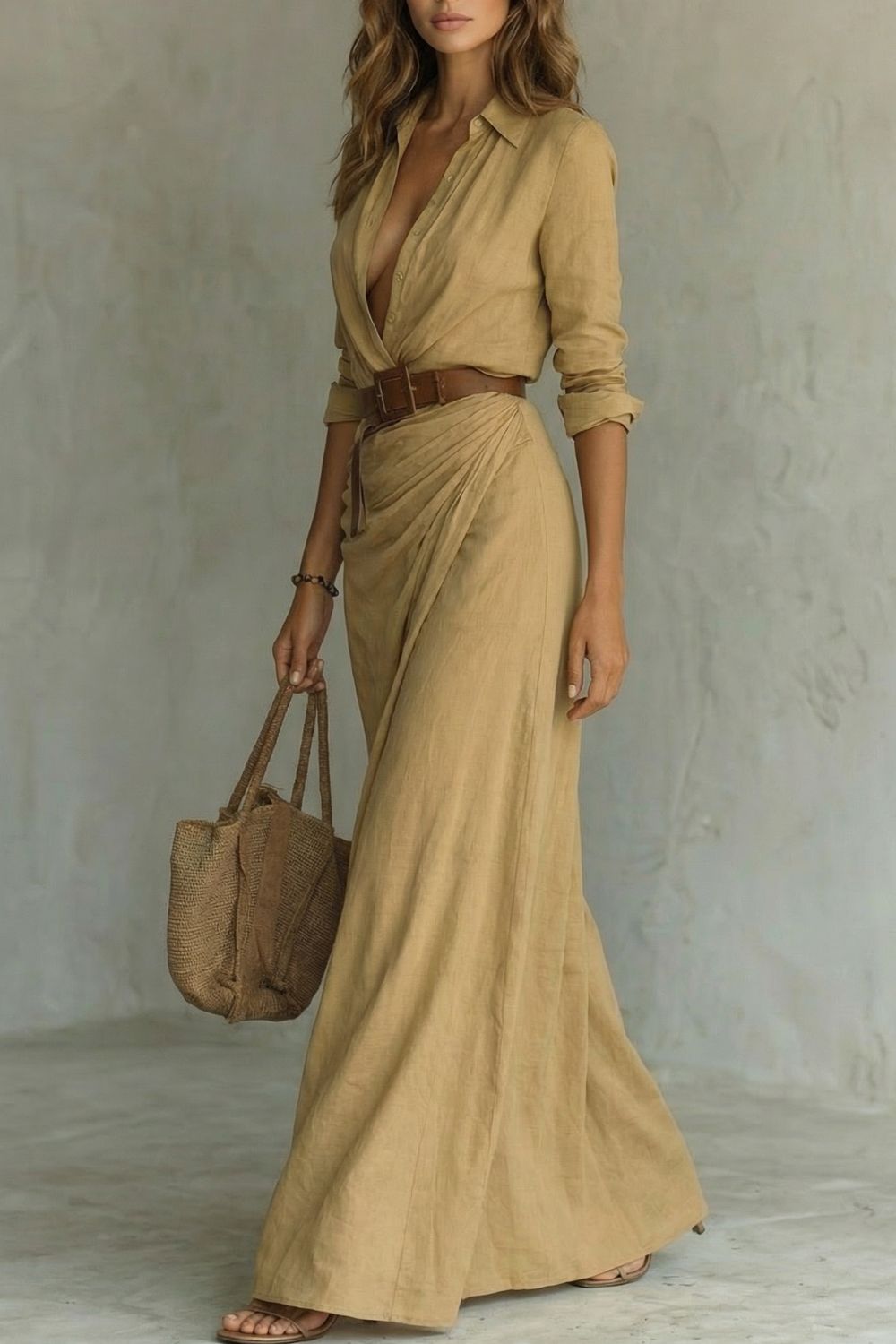 AZURA | VESTIDO CRUZADO CON BOTONES – VESTIDO MAXI CON CINTURÓN