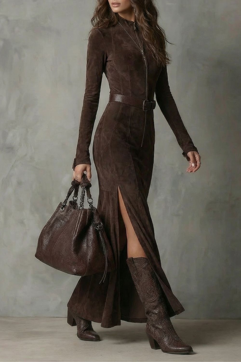 RAVIONA | ESTILO ANTE CON CINTURÓN – VESTIDO MAXI CON CREMALLERA (INCLUYE CINTURÓN)