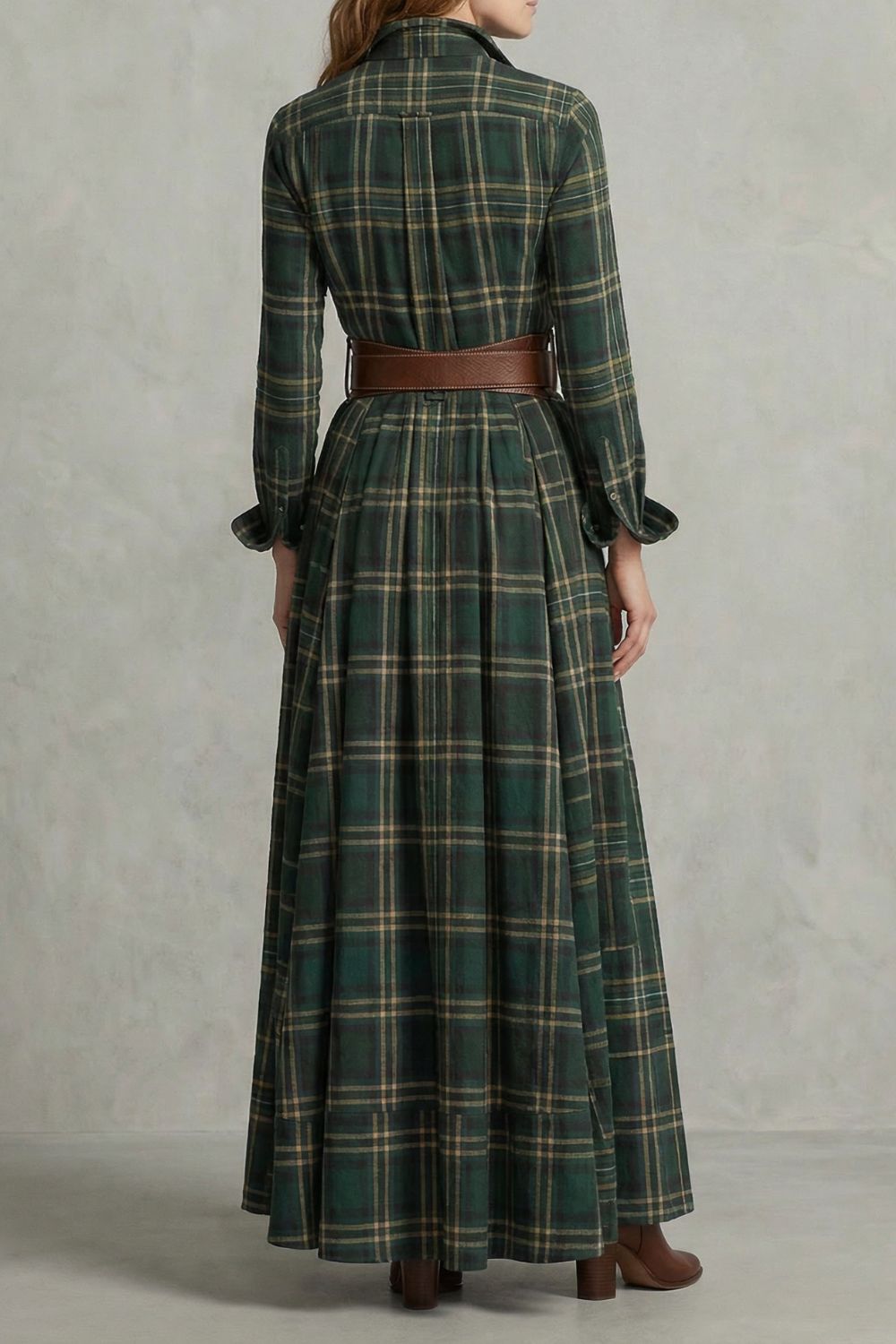VELERINE | ENCANTO HIGHLAND – VESTIDO CAMISERO MAXI DE CUADROS (INCLUYE CINTURÓN)