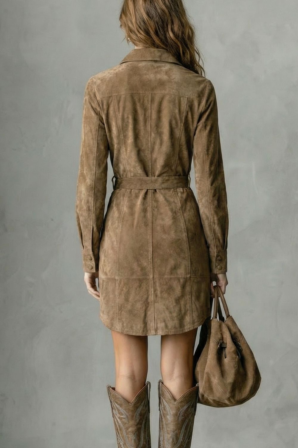VELLESSA | SILUETA CON CINTURÓN – VESTIDO MIDI EFECTO ANTE