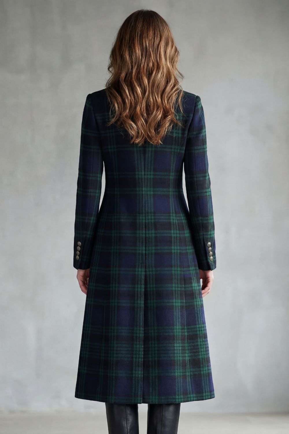 ROWLEIGH | SILUETA DE CUADROS HIGHLAND – ABRIGO LARGO DE MEZCLA DE LANA
