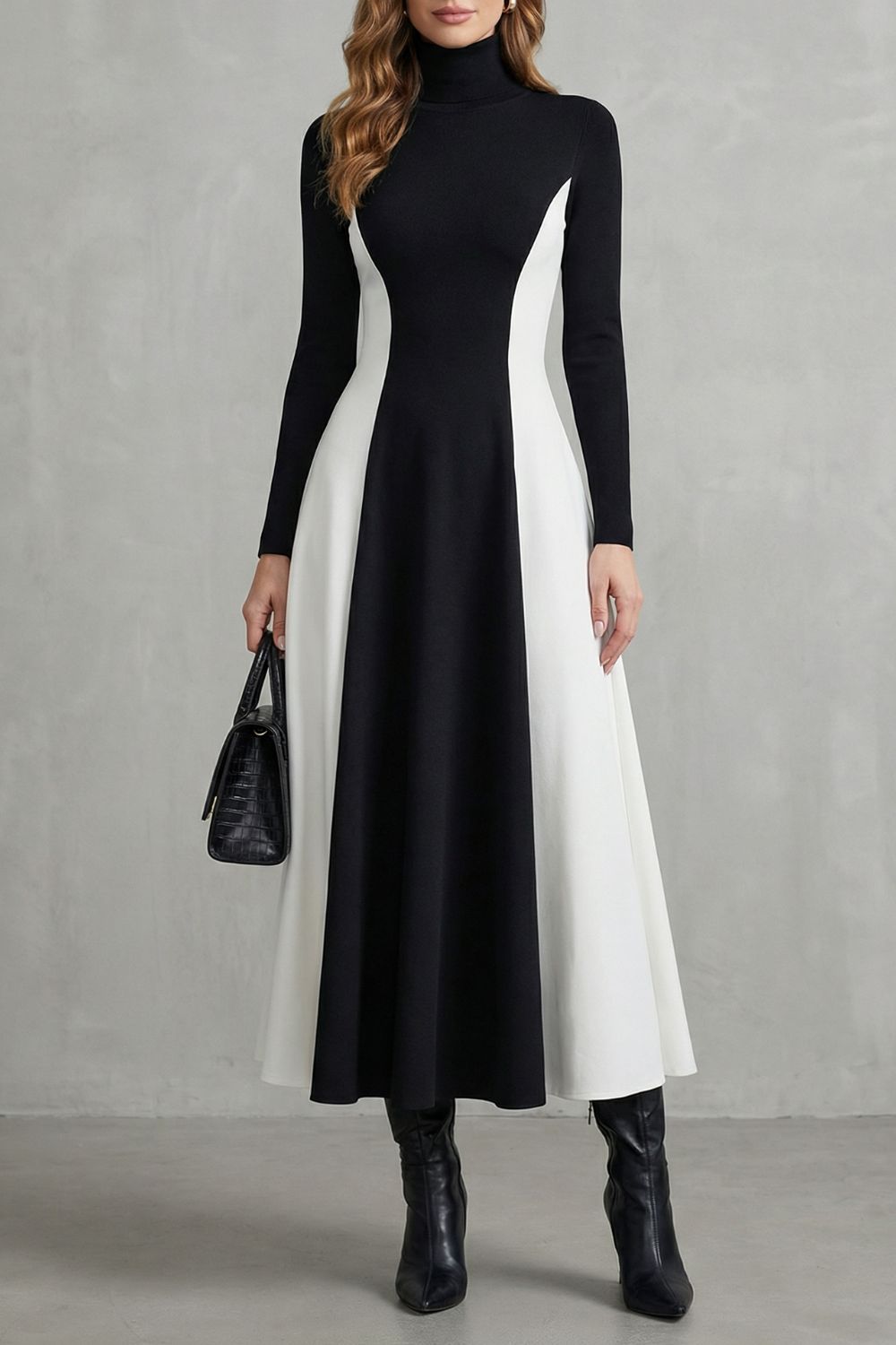 MARIVEILLE | FLUIDEZ EN CONTRASTE ESCULPIDO – VESTIDO DE CUELLO ALTO