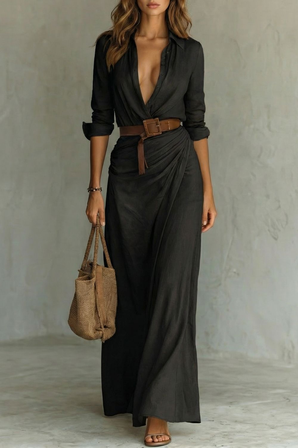 AZURA | VESTIDO CRUZADO CON BOTONES – VESTIDO MAXI CON CINTURÓN