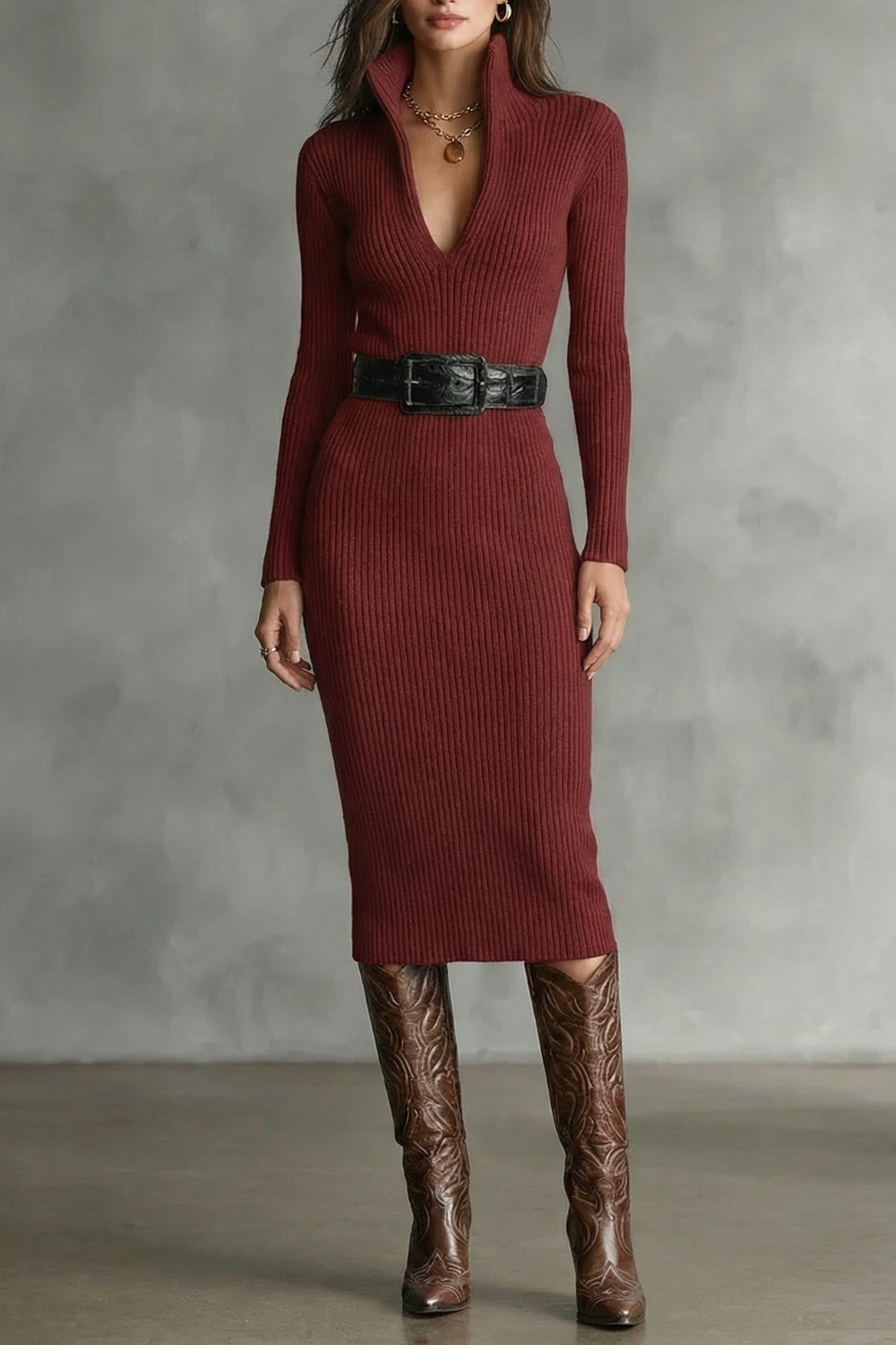 VALENORÉ | ELEGANCIA ESCULPIDA – VESTIDO MIDI DE PUNTO