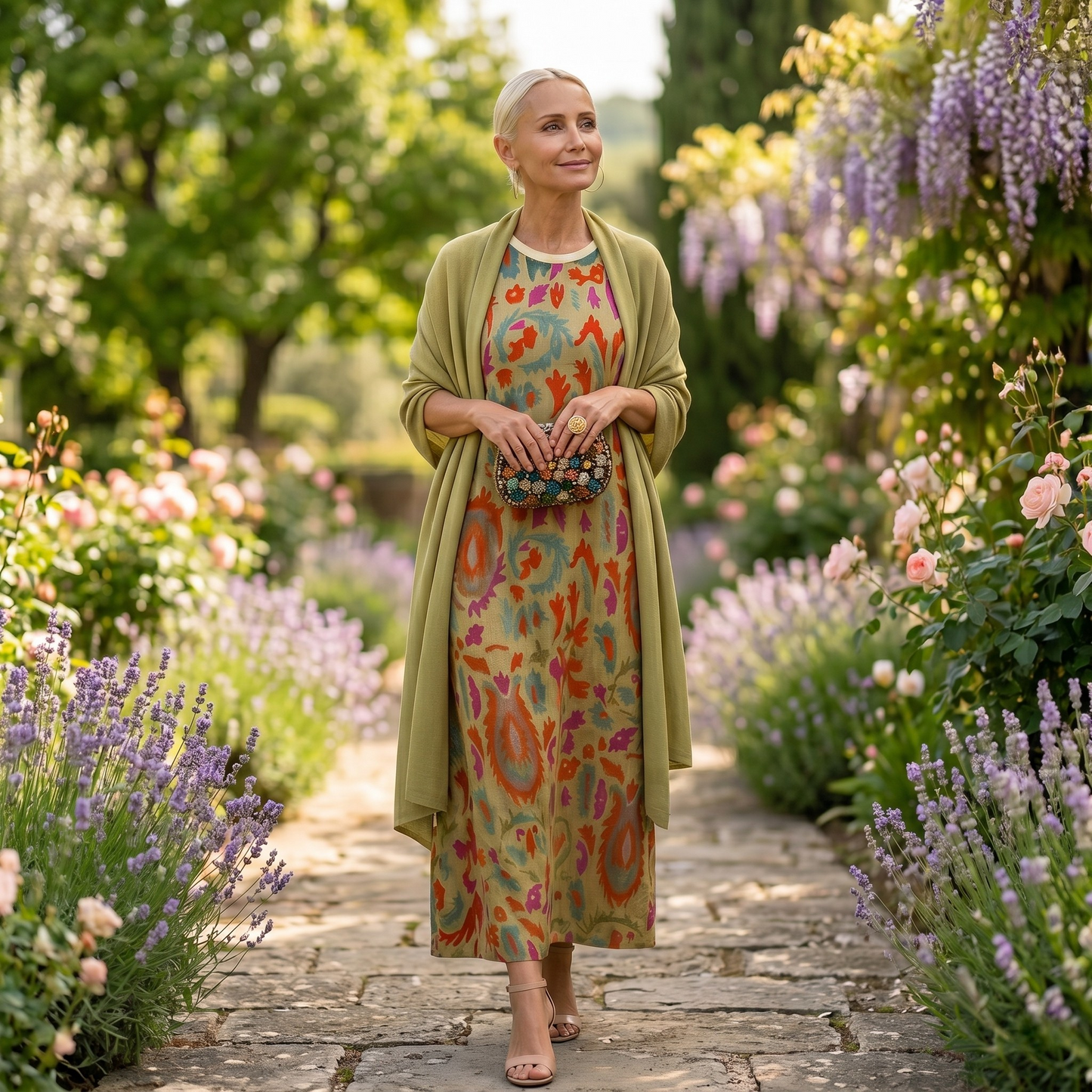 Daniela | Vestido Largo Estampado con Kimono a Juego