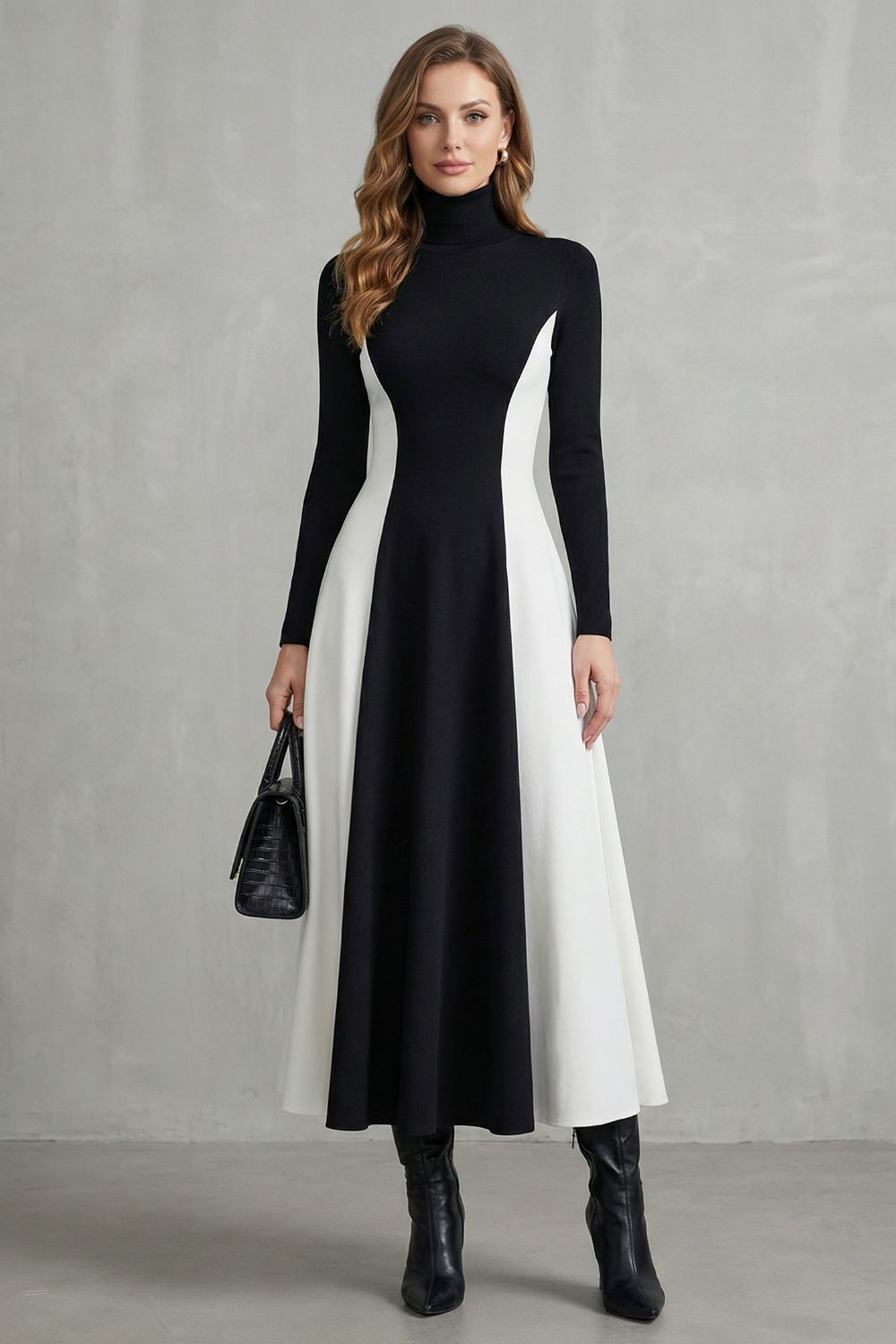 MARIVEILLE | FLUIDEZ EN CONTRASTE ESCULPIDO – VESTIDO DE CUELLO ALTO