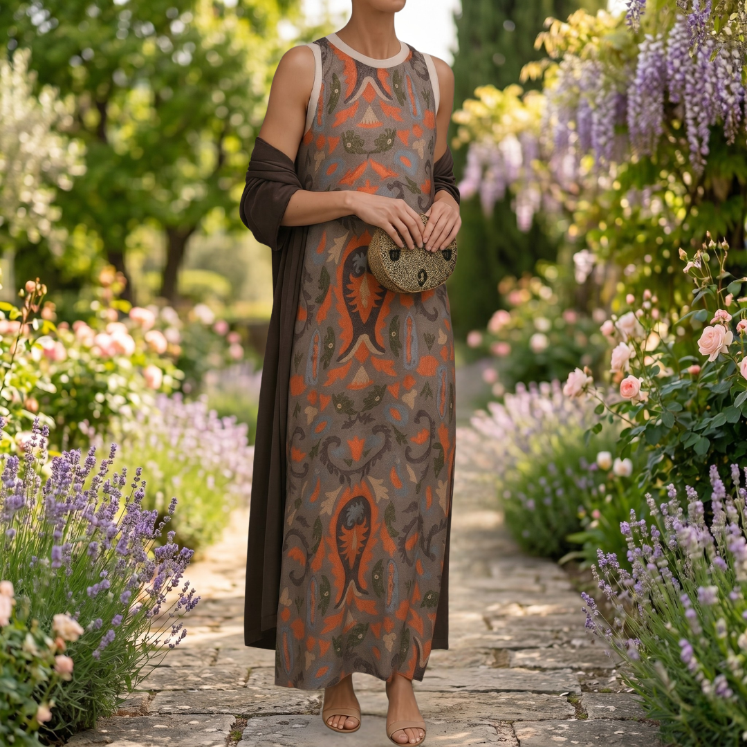 Daniela | Vestido Largo Estampado con Kimono a Juego