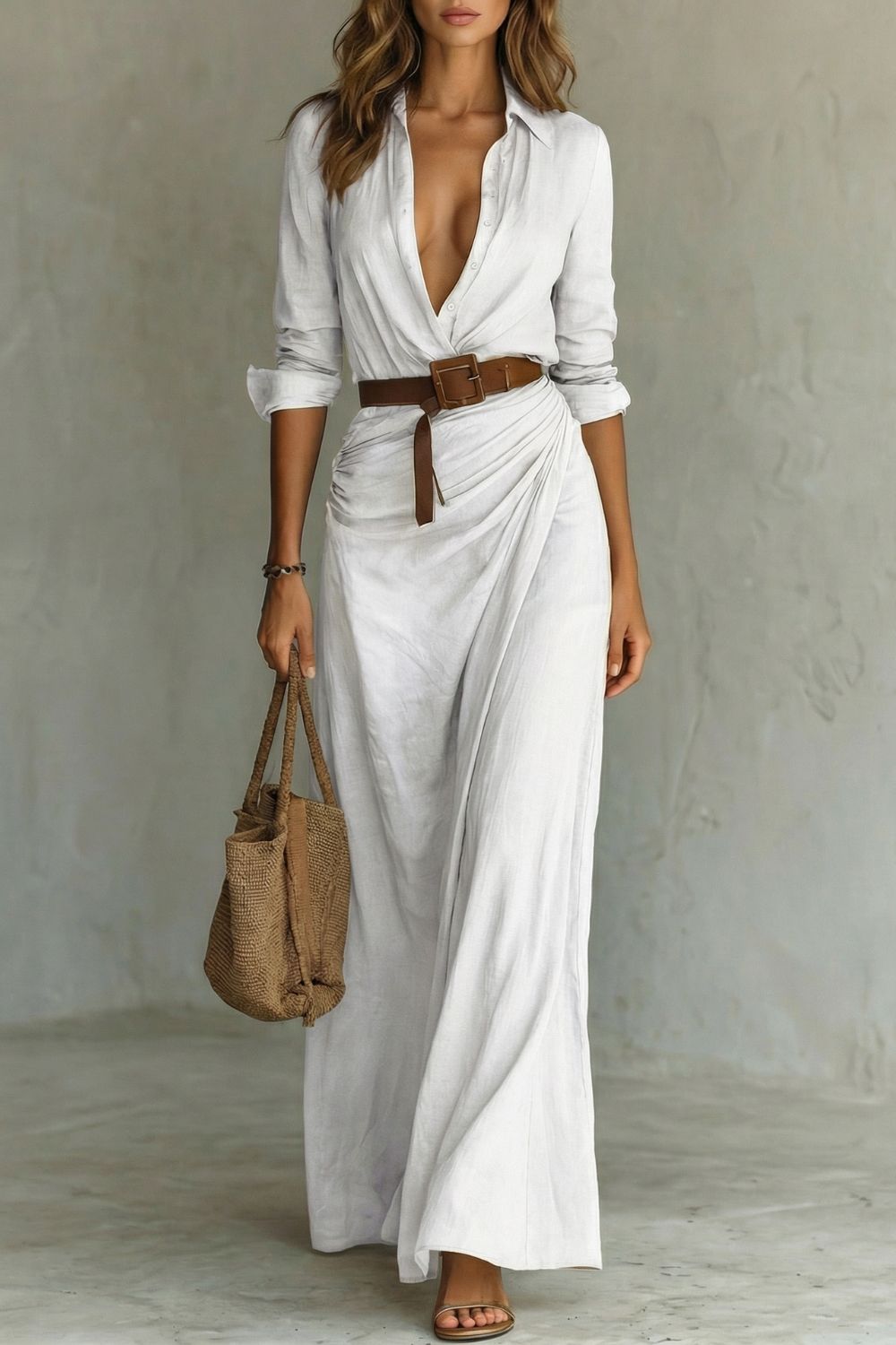 AZURA | VESTIDO CRUZADO CON BOTONES – VESTIDO MAXI CON CINTURÓN