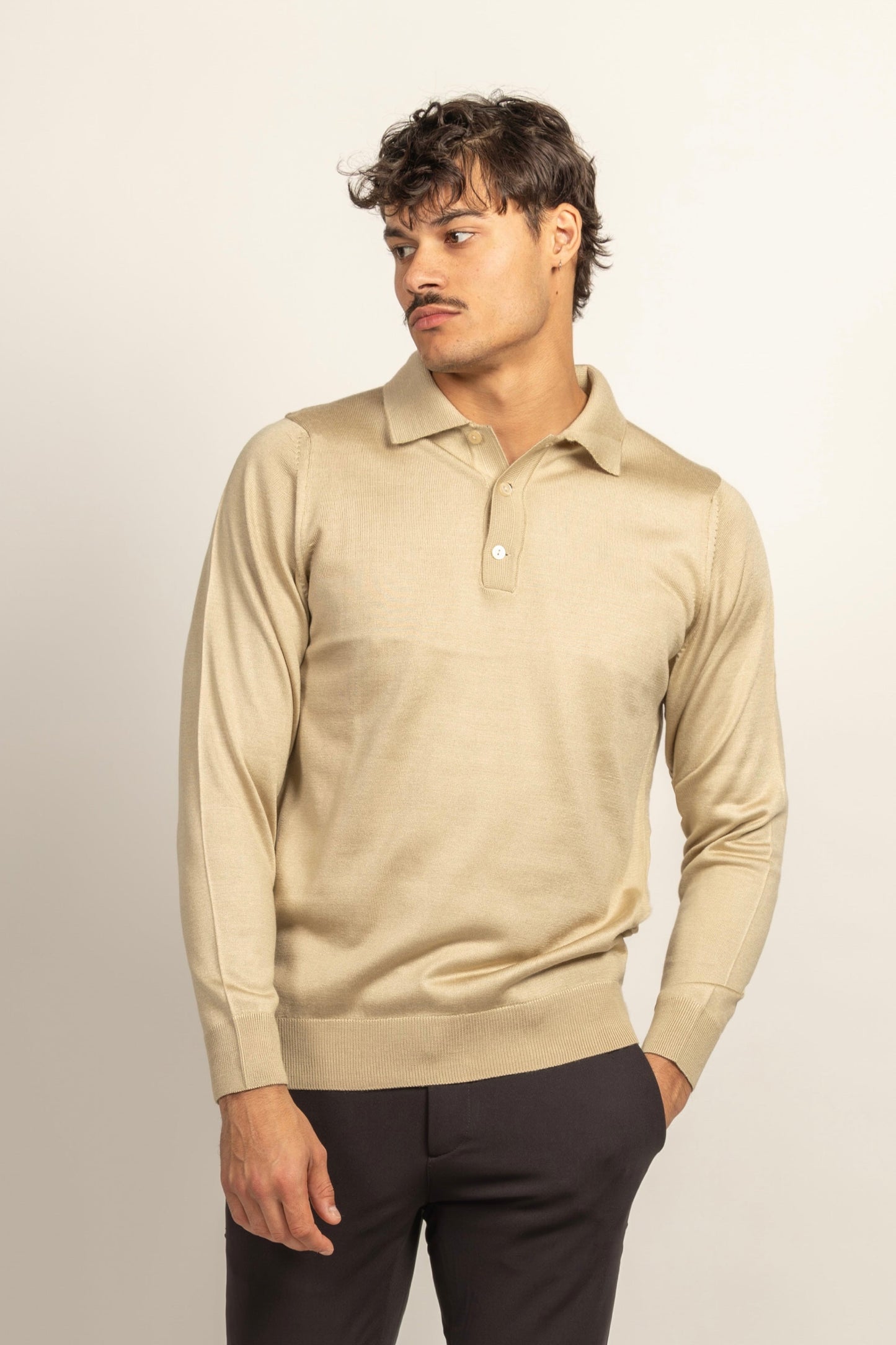 WOOL-BLEND BRILLO MANGA LARGA POLO