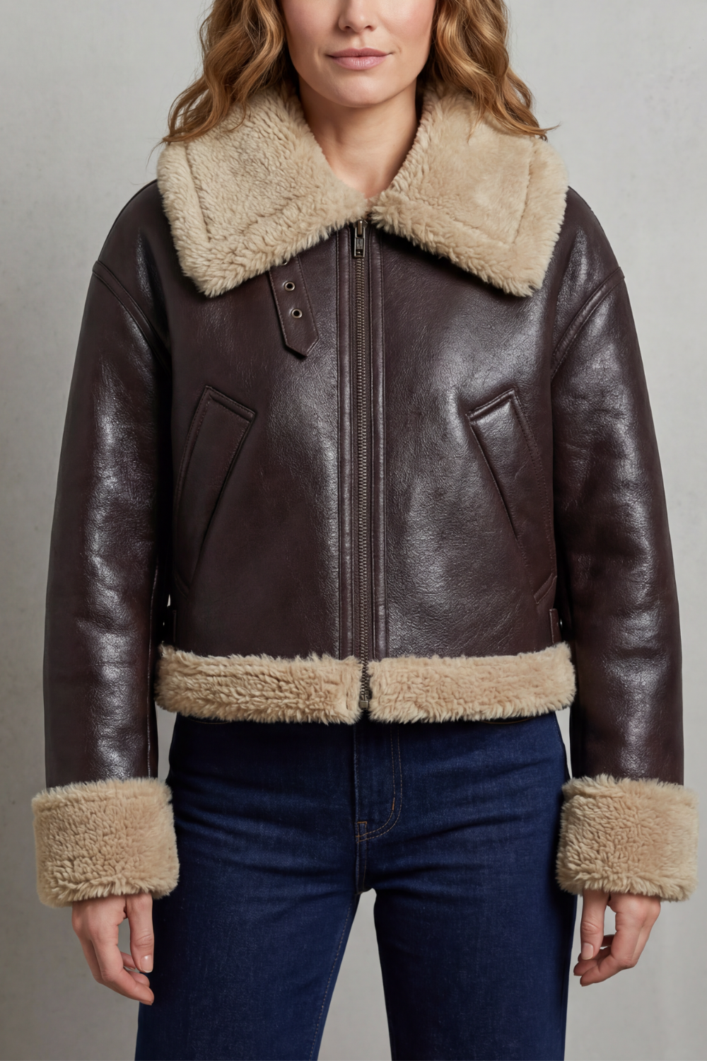 ALBINETTE | DOBLE CARA DE BORREGUILLO – CHAQUETA AVIADOR CROPPED