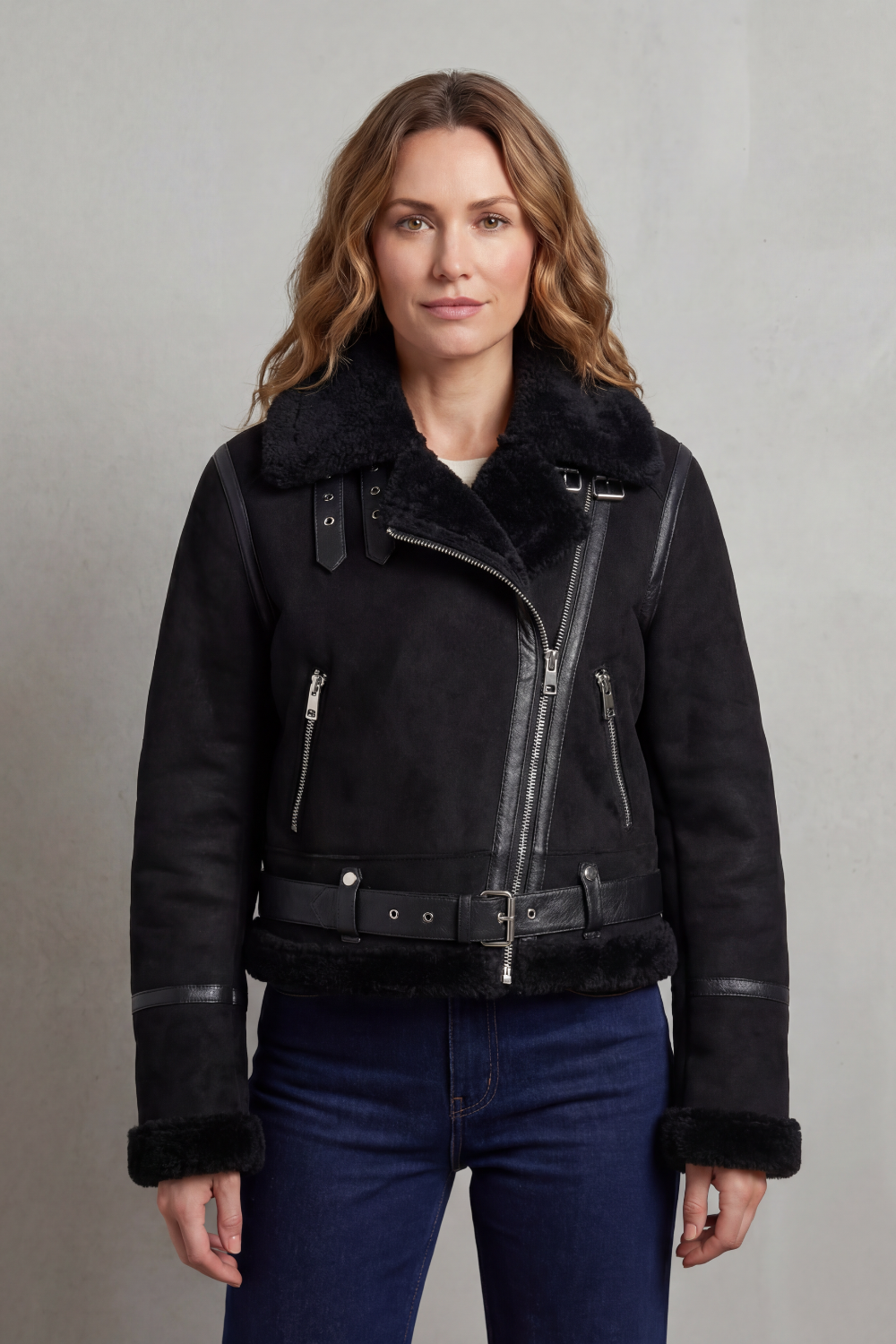 ALBINETTE | DOBLE CARA DE BORREGUILLO – CHAQUETA AVIADOR CROPPED