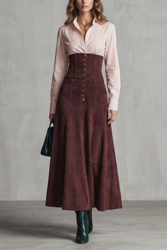 AVELINNE | SILUETA DE CINTURA CORSÉ – FALDA MAXI EN LÍNEA A