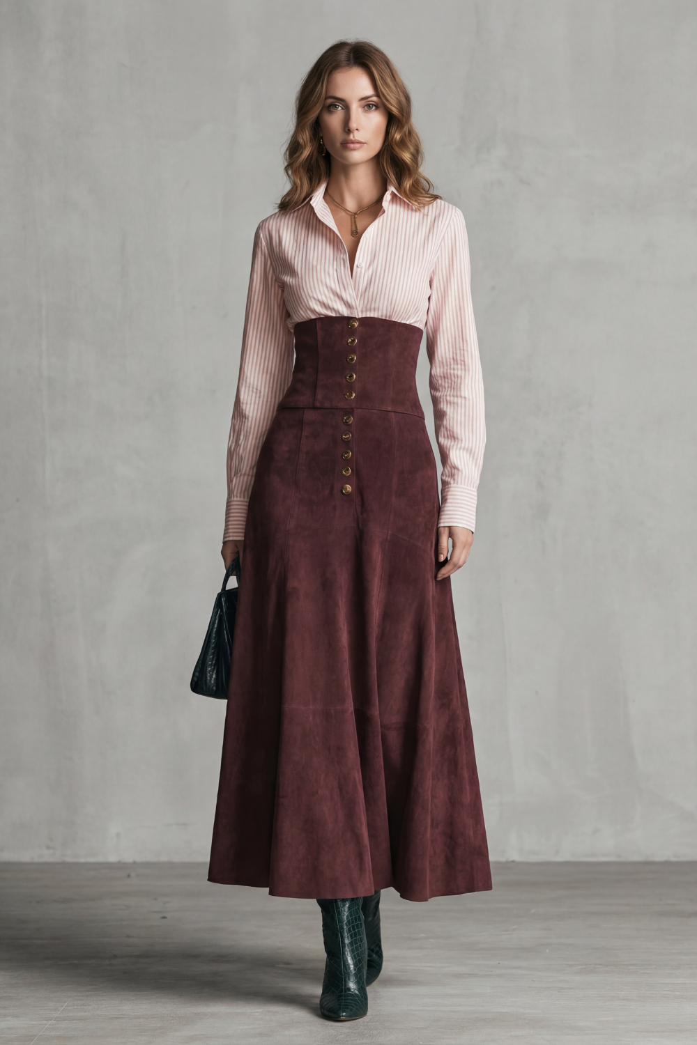 AVELINNE | SILUETA DE CINTURA CORSÉ – FALDA MAXI EN LÍNEA A