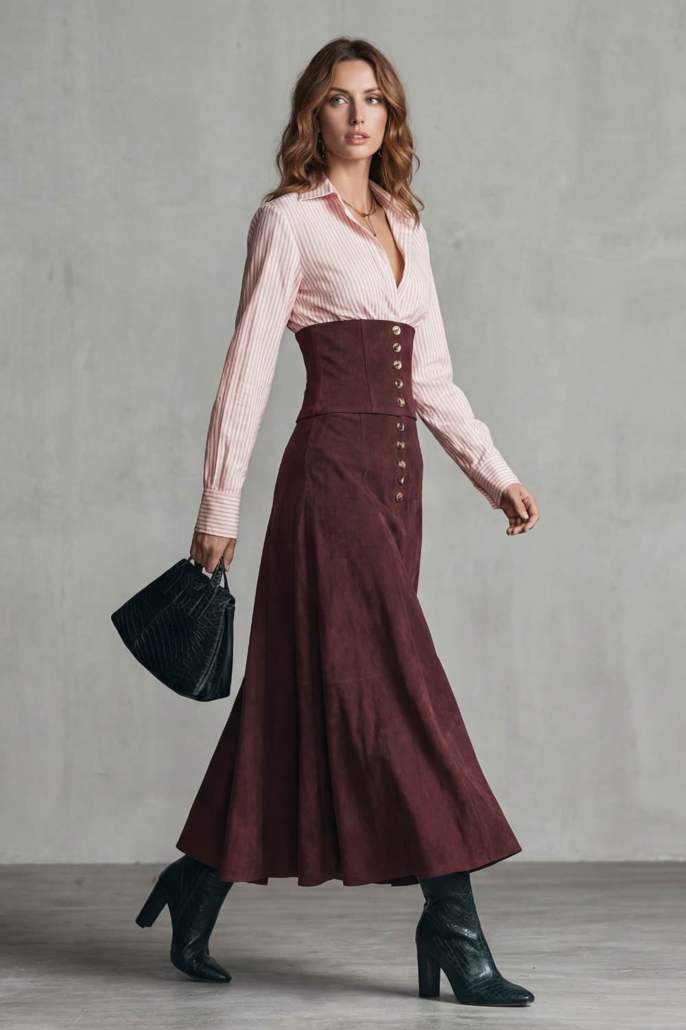 AVELINNE | SILUETA DE CINTURA CORSÉ – FALDA MAXI EN LÍNEA A