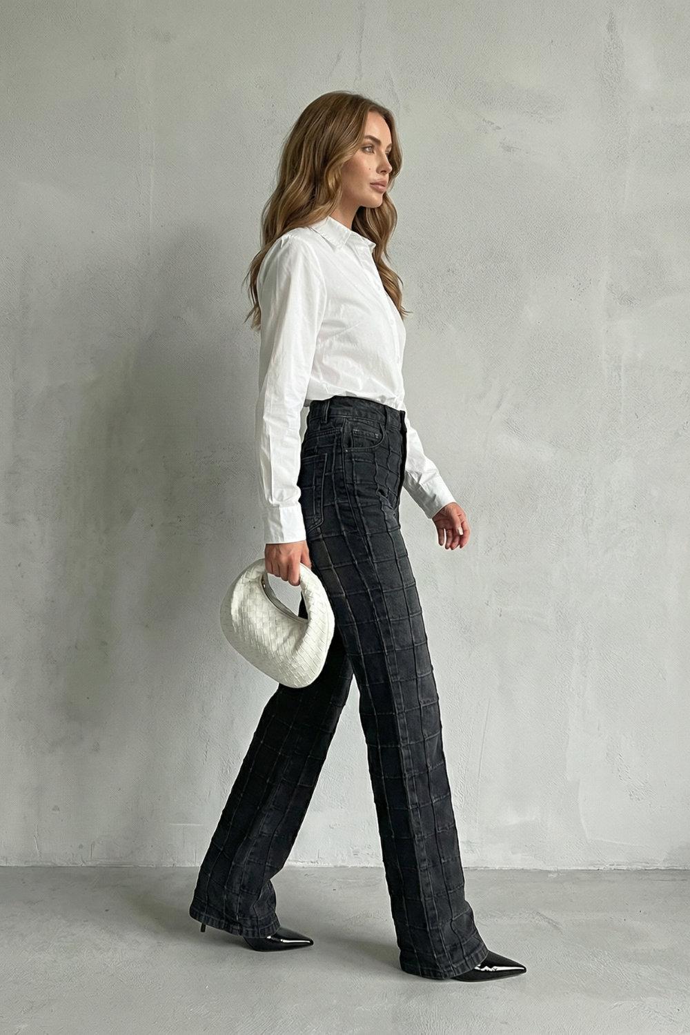 CALVIERRE – STITCHED SQUARE PATTERN – STRAIGHT LEG JEANS