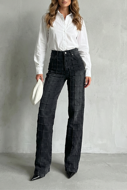 CALVIERRE – STITCHED SQUARE PATTERN – STRAIGHT LEG JEANS