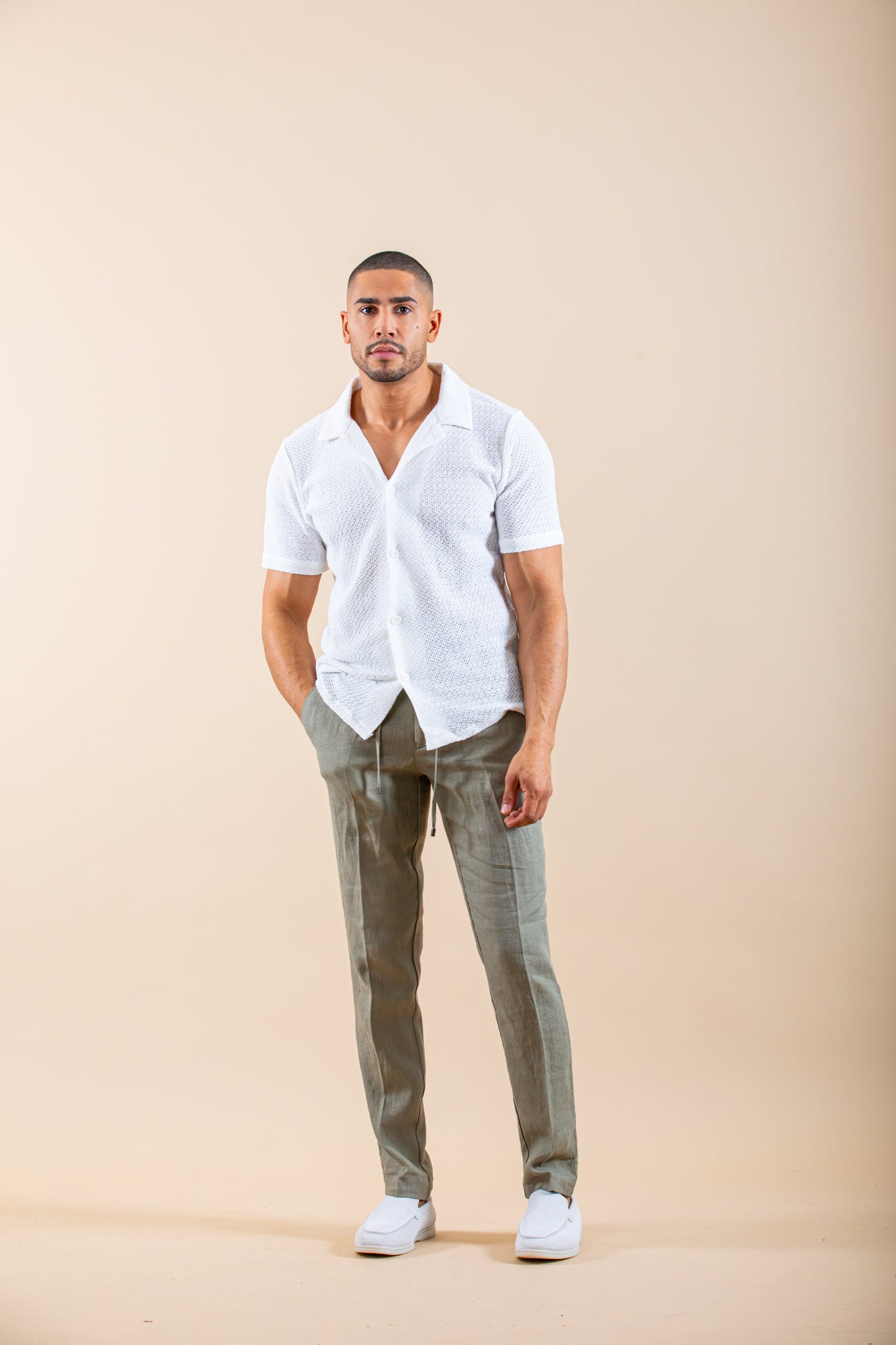 CAMISA BEACH DE LINO DE MANGA CORTA