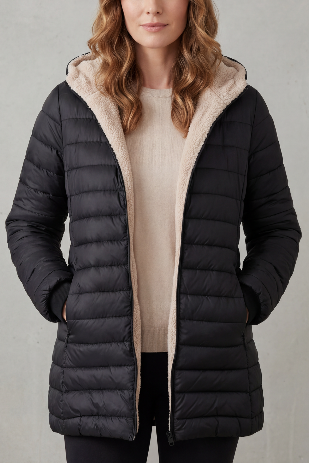 ELLAVUE | CONFORT CON FORRO SHERPA – CHAQUETA ACOLCHADO CON CAPUCHA