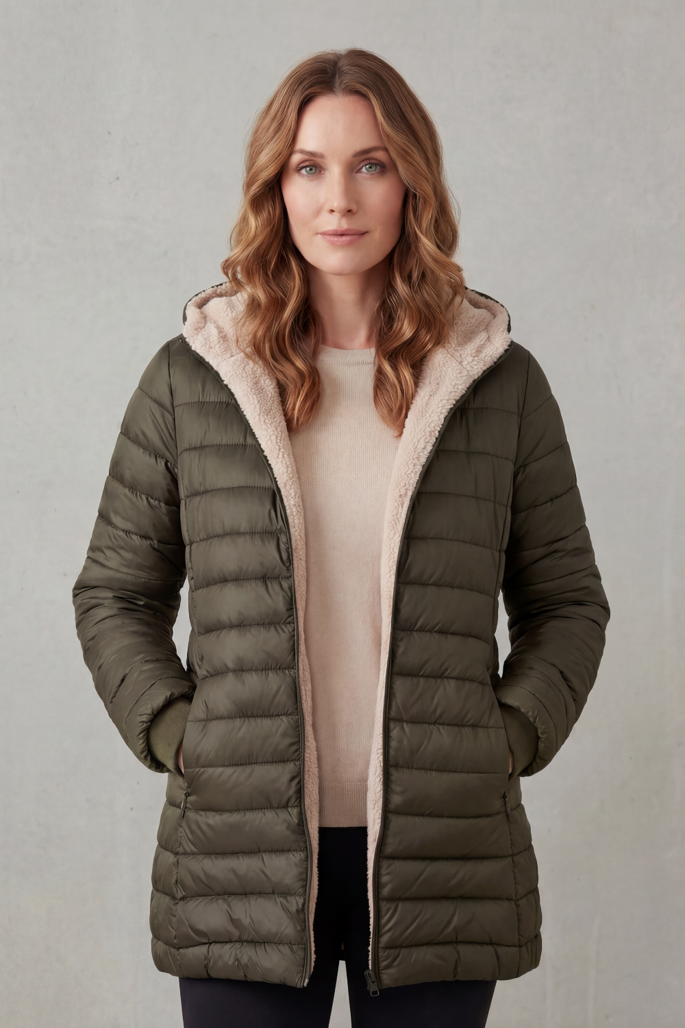 ELLAVUE | CONFORT CON FORRO SHERPA – CHAQUETA ACOLCHADO CON CAPUCHA