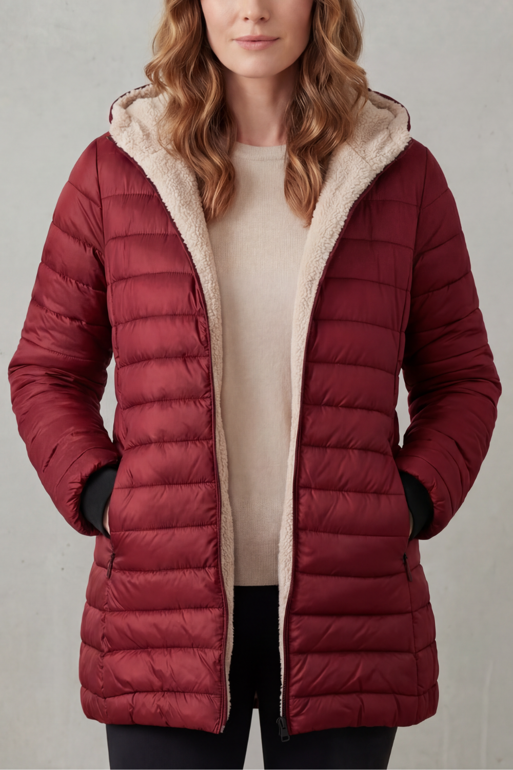 ELLAVUE | CONFORT CON FORRO SHERPA – CHAQUETA ACOLCHADO CON CAPUCHA
