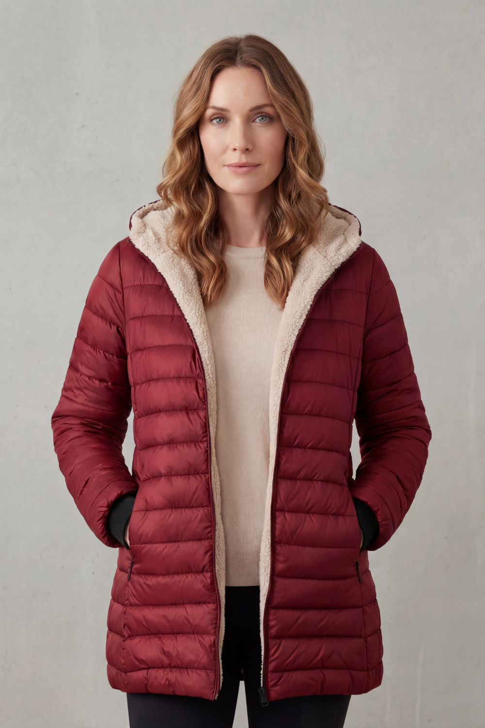 ELLAVUE | CONFORT CON FORRO SHERPA – CHAQUETA ACOLCHADO CON CAPUCHA