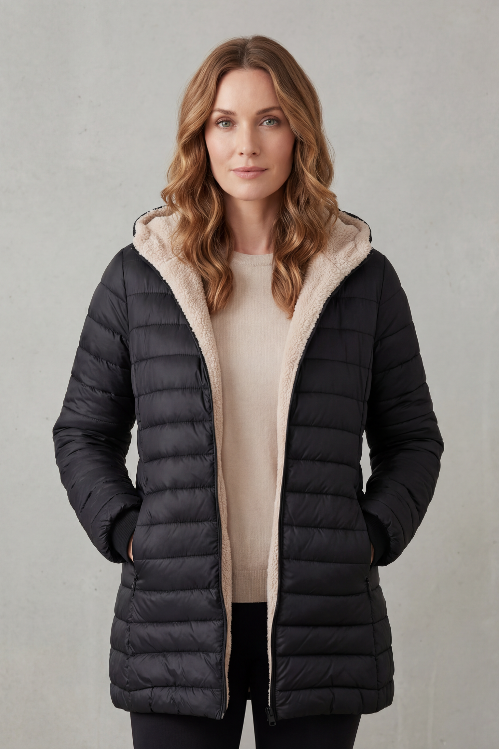 ELLAVUE | CONFORT CON FORRO SHERPA – CHAQUETA ACOLCHADO CON CAPUCHA