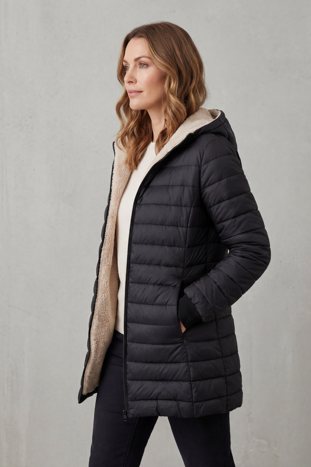 ELLAVUE | CONFORT CON FORRO SHERPA – CHAQUETA ACOLCHADO CON CAPUCHA