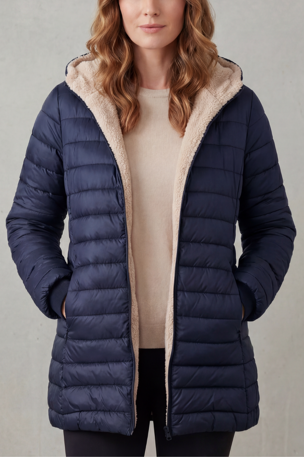 ELLAVUE | CONFORT CON FORRO SHERPA – CHAQUETA ACOLCHADO CON CAPUCHA