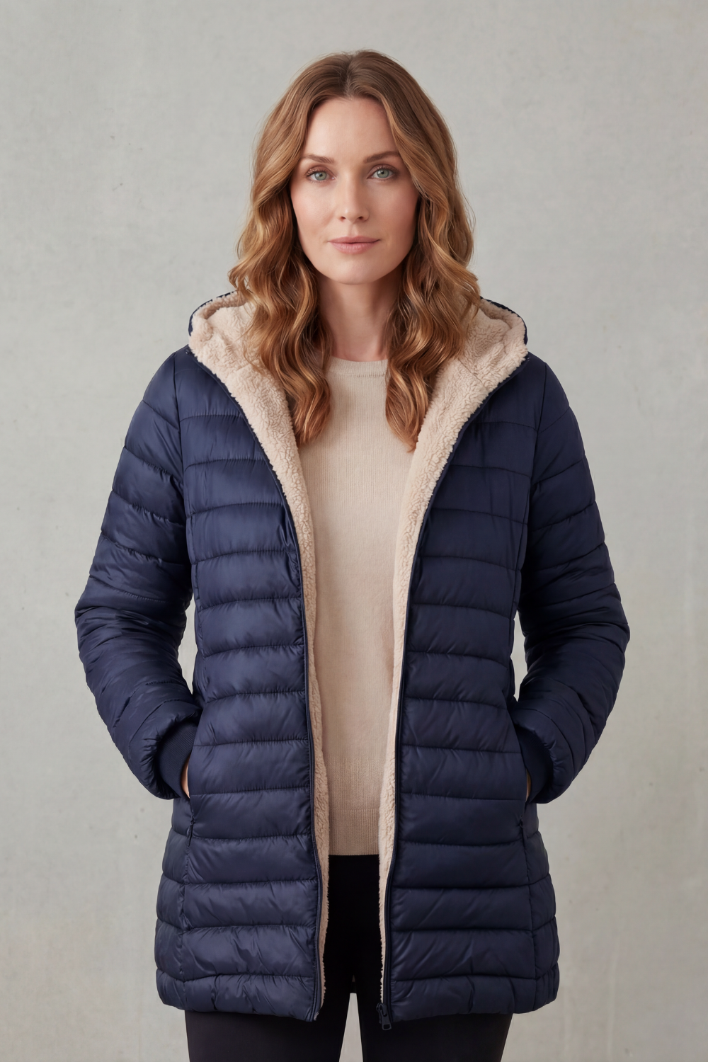 ELLAVUE | CONFORT CON FORRO SHERPA – CHAQUETA ACOLCHADO CON CAPUCHA