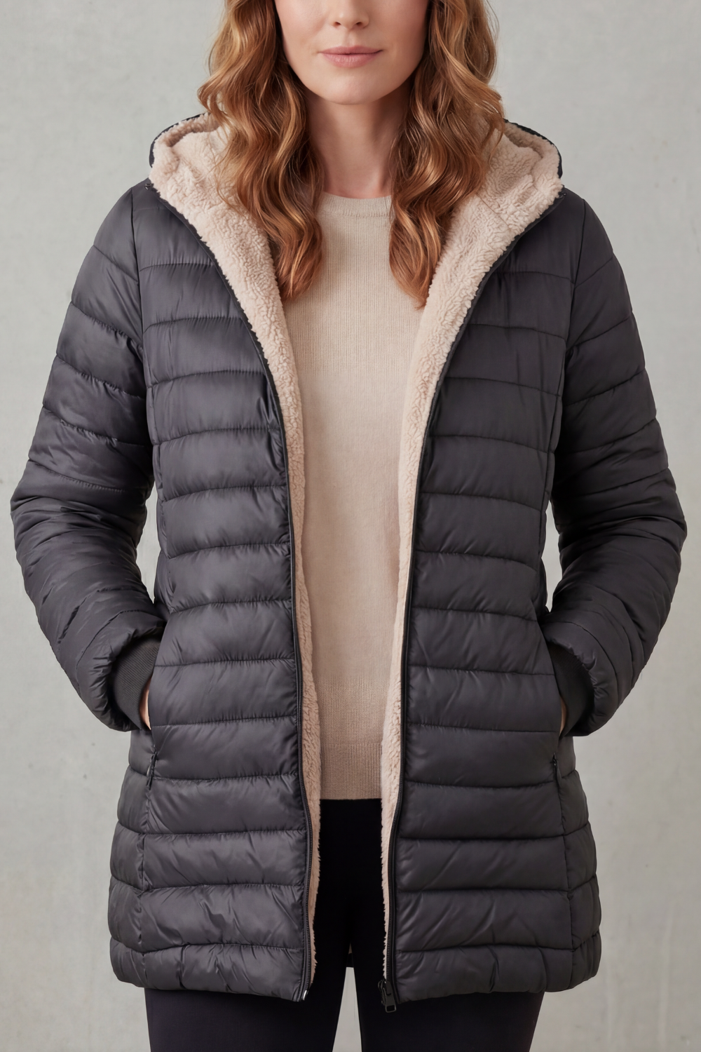 ELLAVUE | CONFORT CON FORRO SHERPA – CHAQUETA ACOLCHADO CON CAPUCHA