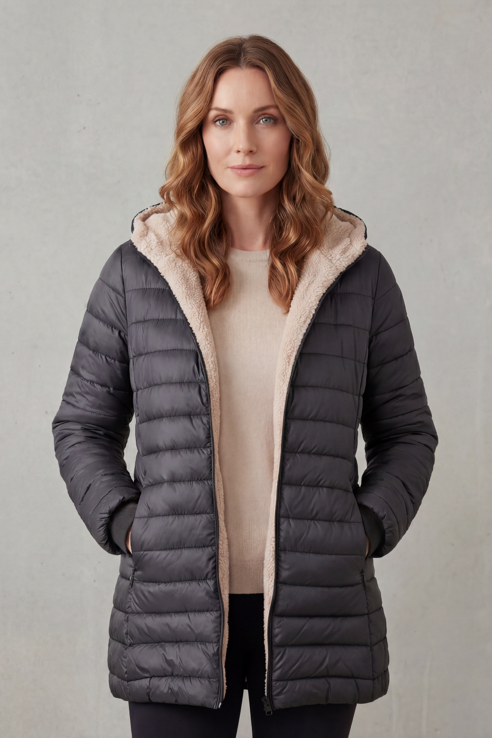 ELLAVUE | CONFORT CON FORRO SHERPA – CHAQUETA ACOLCHADO CON CAPUCHA
