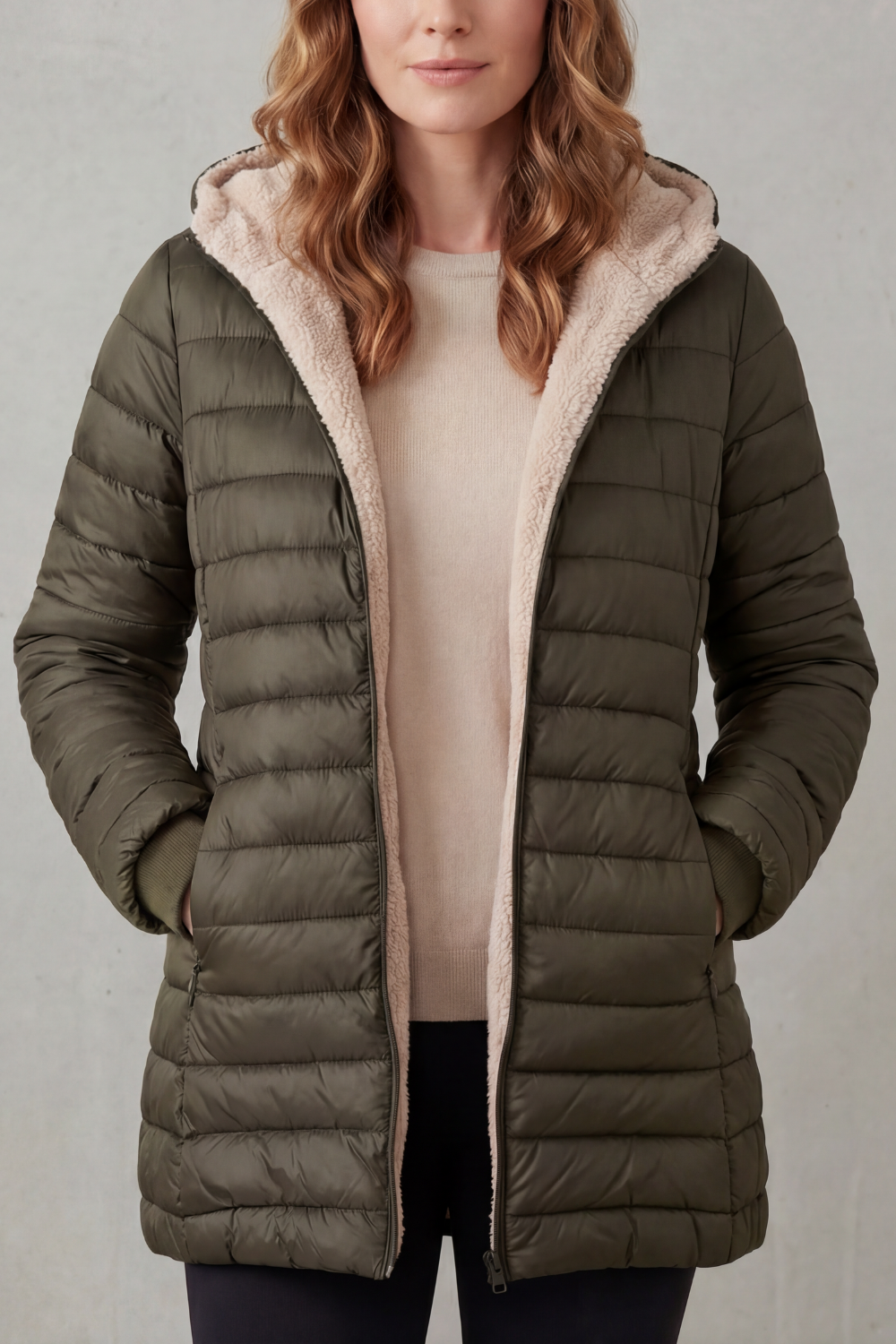 ELLAVUE | CONFORT CON FORRO SHERPA – CHAQUETA ACOLCHADO CON CAPUCHA