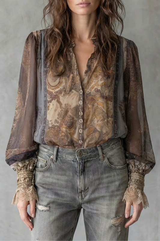 ÉLORINE – SHEER PAISLEY ROMANCE – BOHO BLUSA