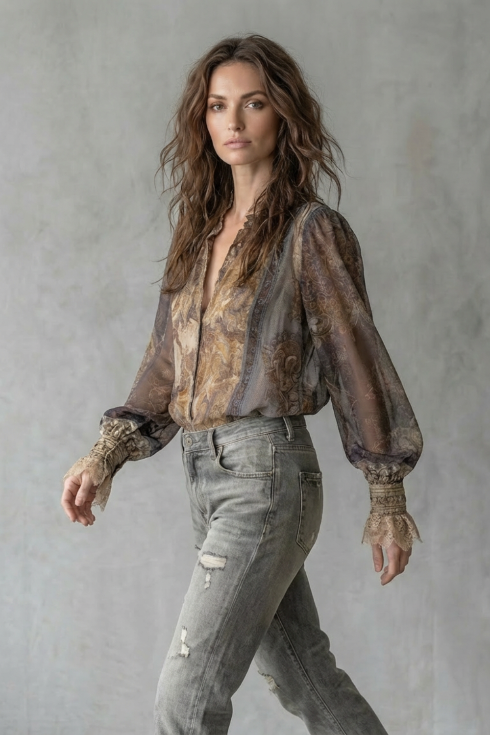 ÉLORINE – SHEER PAISLEY ROMANCE – BOHO BLUSA