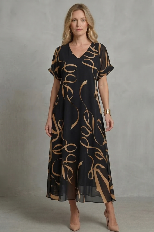 PAULINE | VESTIDO MIDI DE PUNTO SUAVE – CORTE RELAJADO CON ESCOTE EN V
